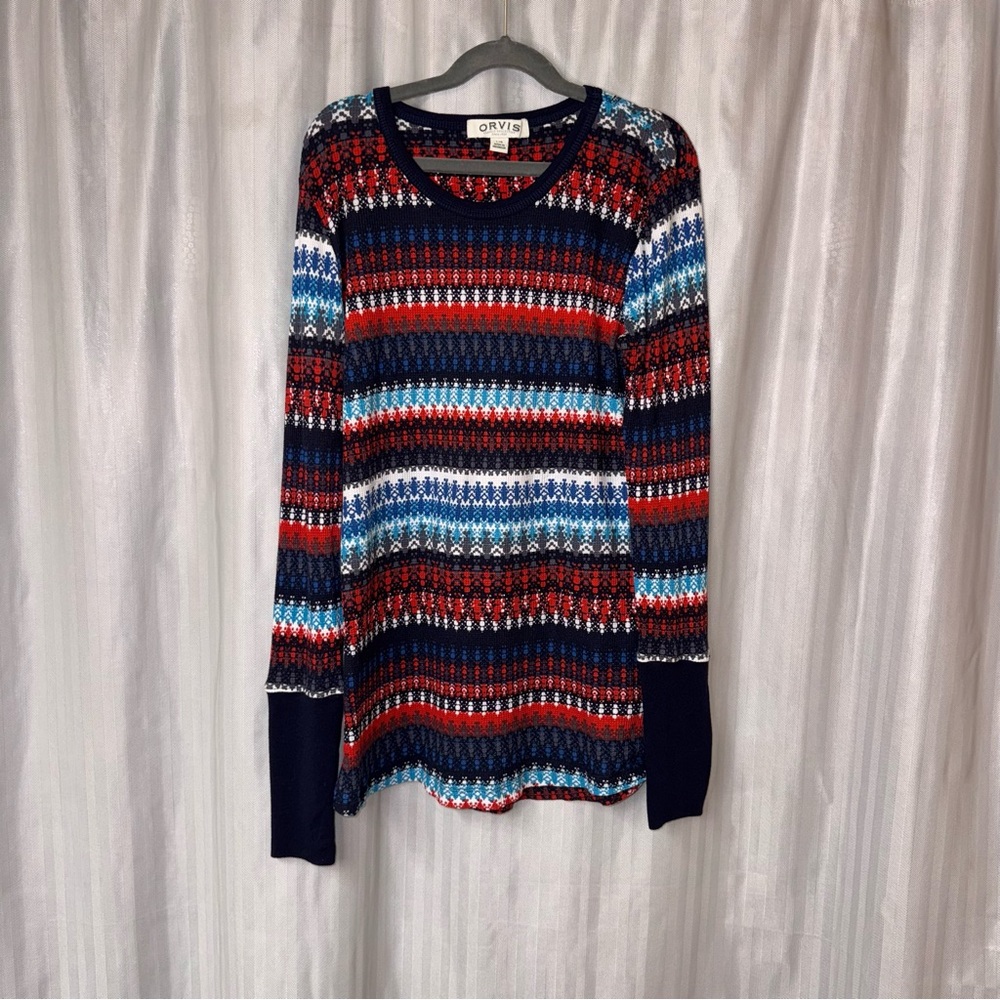 Orvis Women's Striped Knit Thermal Top - Red, Blue, White size Large